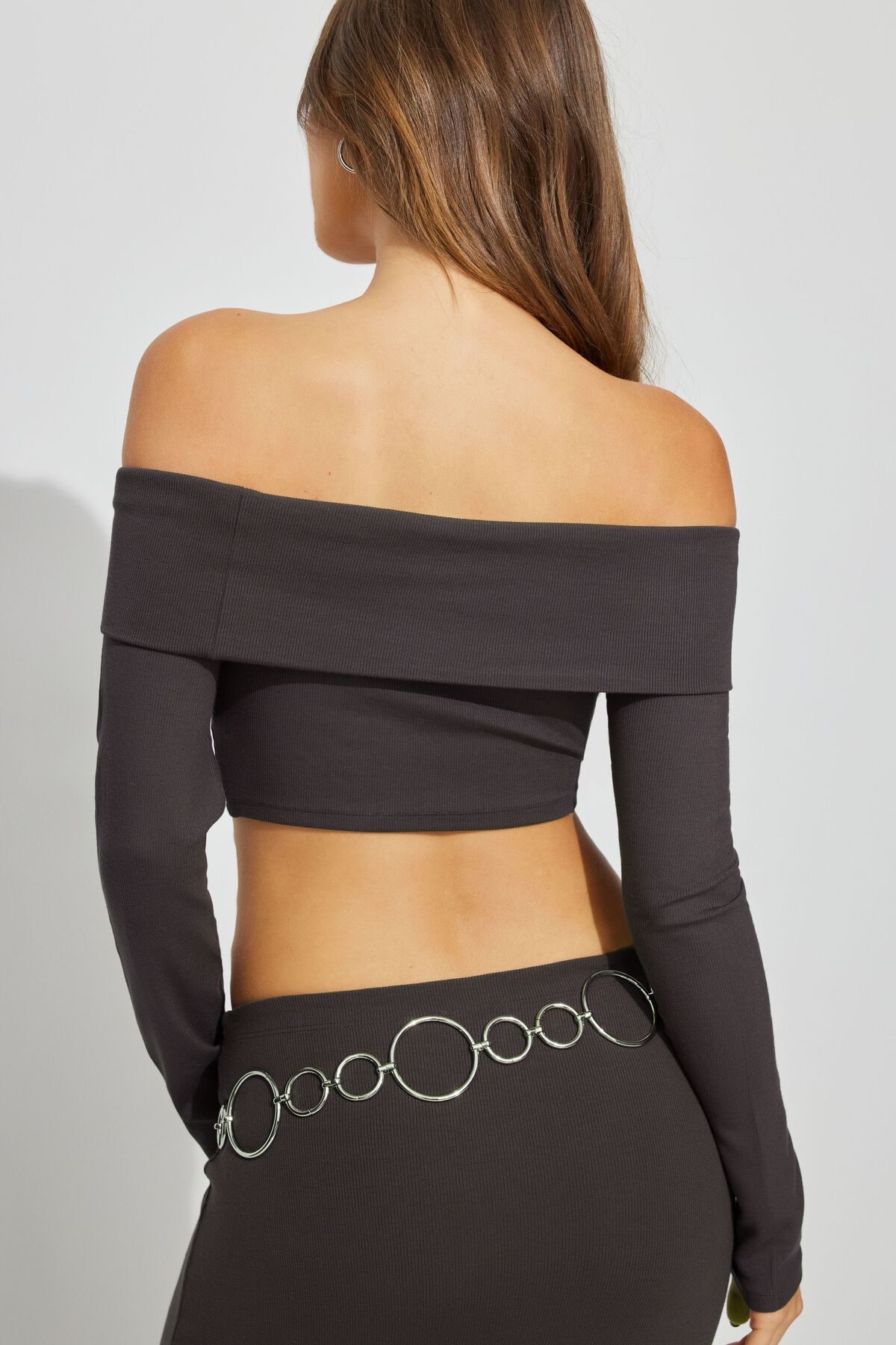 Kayla Foldover Off Shoulder Top Gray Garage Clothing Women