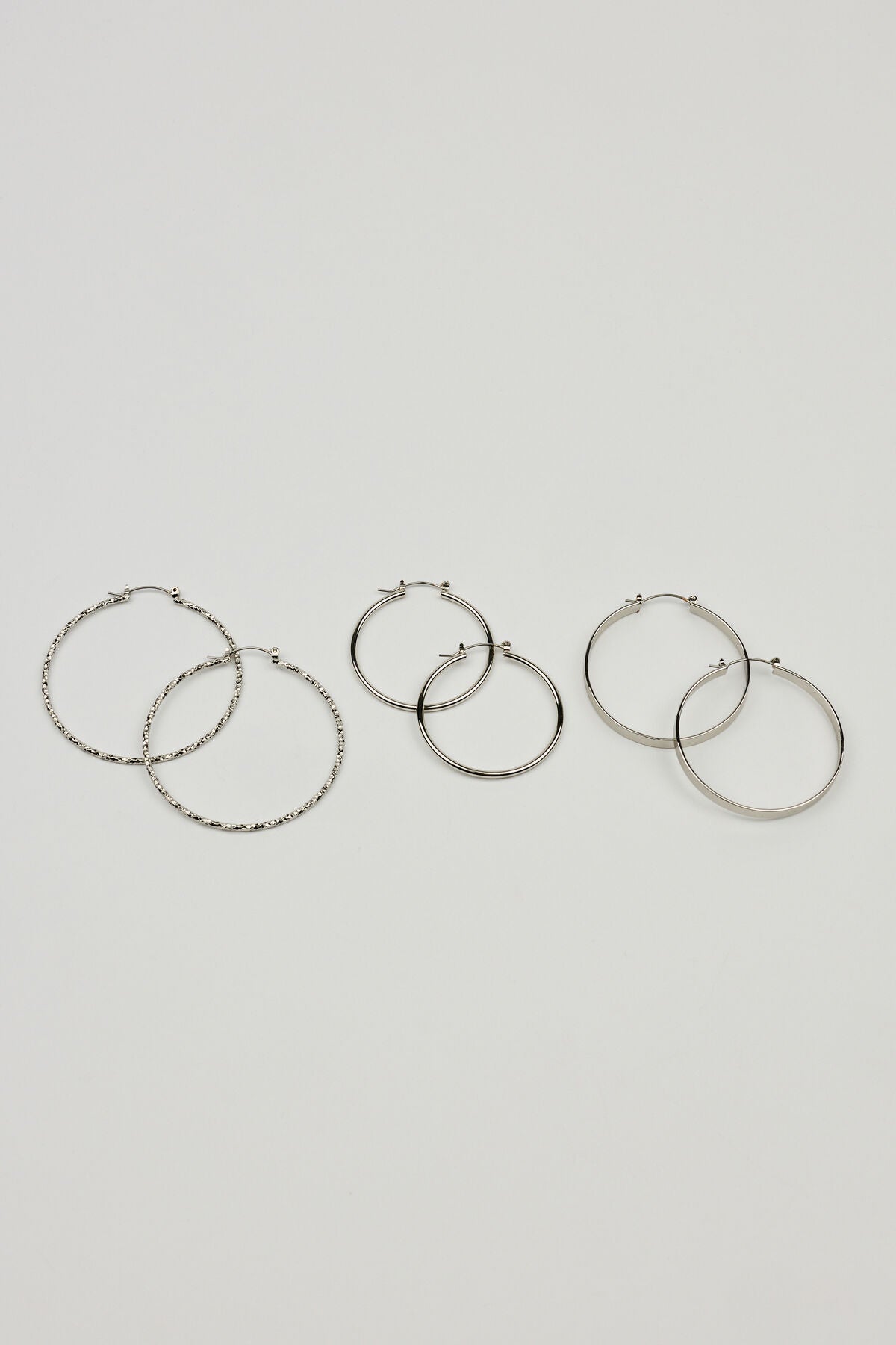 3 Pack Smooth & Textured Hoop Earrings Gray Garage Clothing Women
