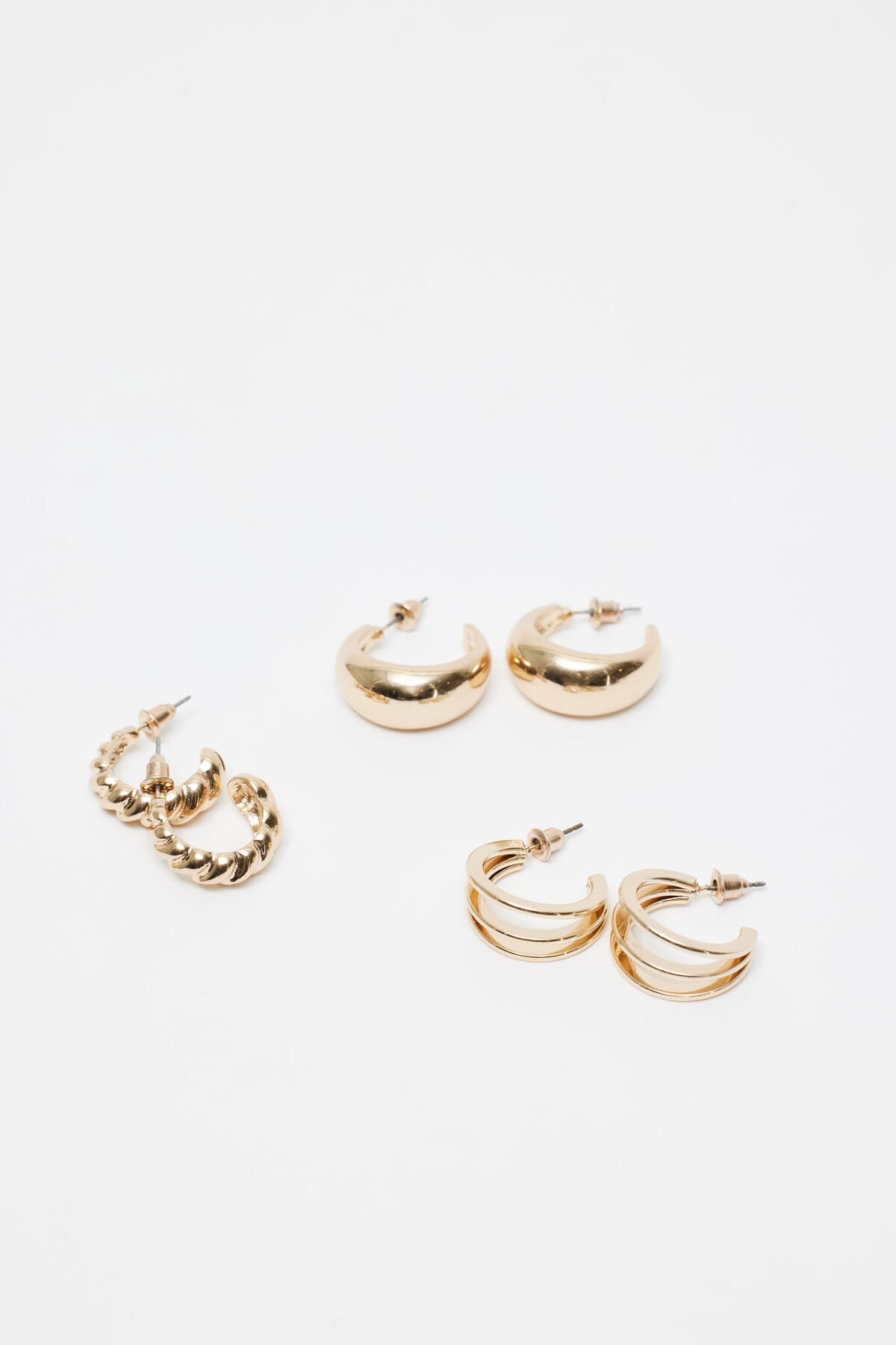 3 Pack Textured Hoop Earrings Yellow Garage Clothing Women