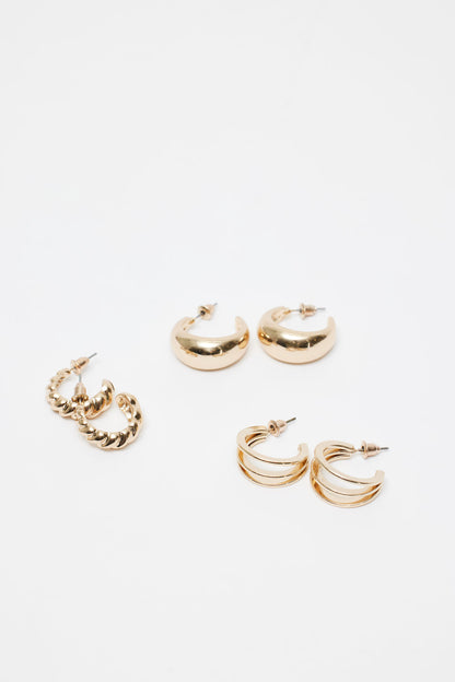 3 Pack Textured Hoop Earrings Yellow Garage Clothing Women