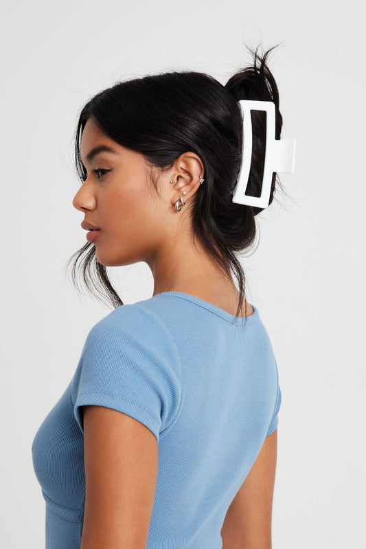 Oversized Rectangle Claw Clip White Garage Clothing Women
