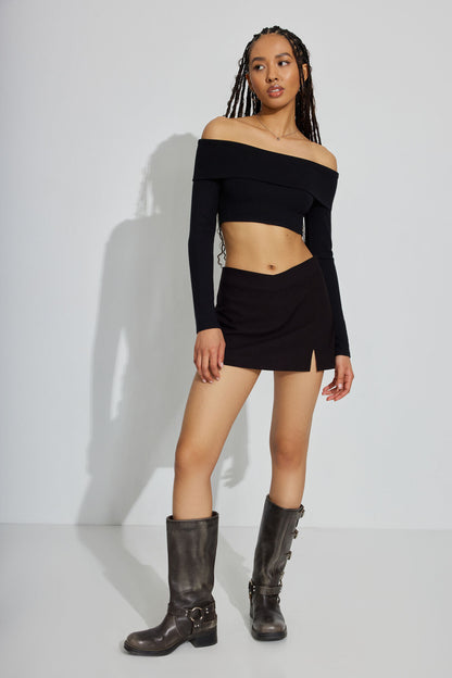 That's Hot Mini V Waist Skort Black Garage Clothing Women