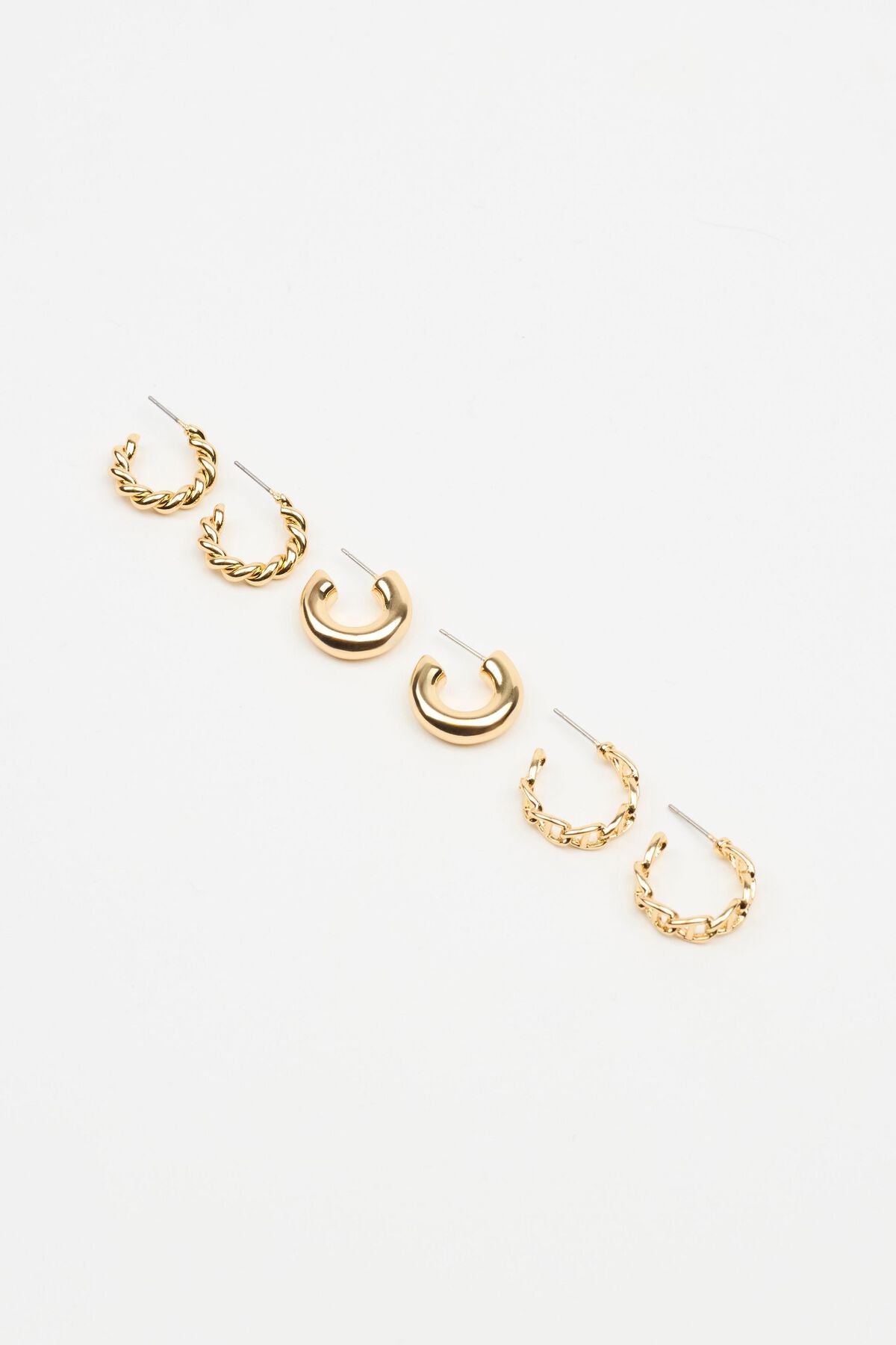 3 Pack Twist & Chain Earrings Yellow Garage Clothing Women