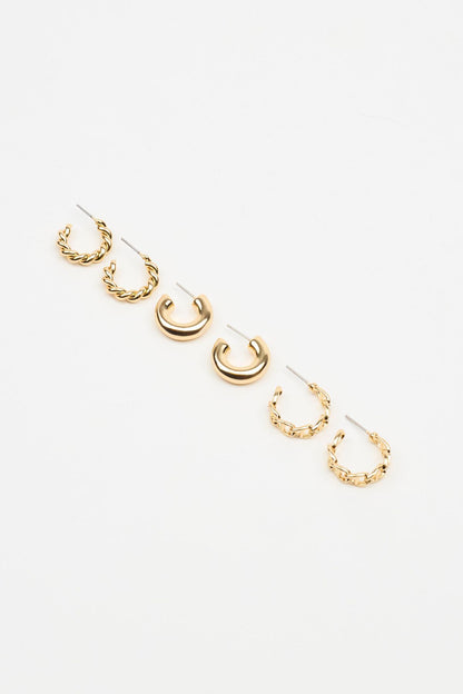 3 Pack Twist & Chain Earrings Yellow Garage Clothing Women