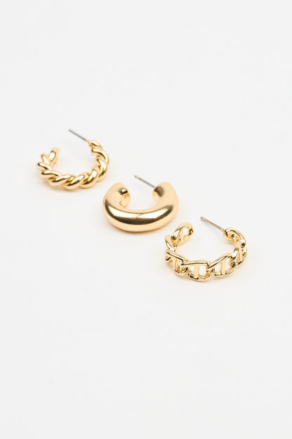 3 Pack Twist & Chain Earrings Yellow Garage Clothing Women
