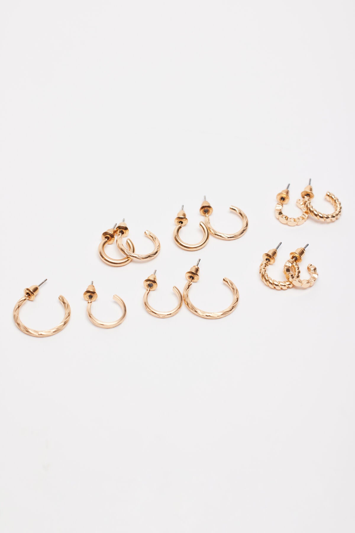 6 Pack Textured Huggies & Hoop Earrings Yellow Garage Clothing Women