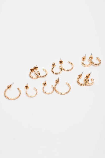 6 Pack Textured Huggies & Hoop Earrings Yellow Garage Clothing Women