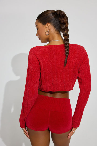 Cropped Cable Crewneck Sweater Red Garage Clothing Women