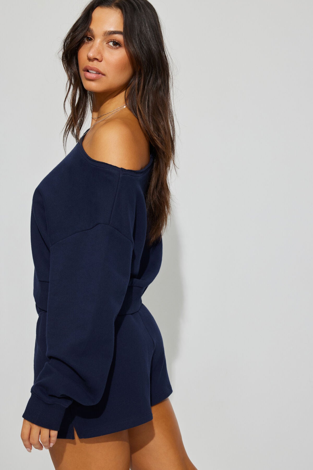 SoftTerry Off Shoulder Sweatshirt Navy Garage Clothing Women