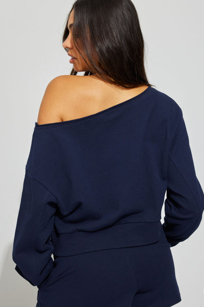 SoftTerry Off Shoulder Sweatshirt Navy Garage Clothing Women