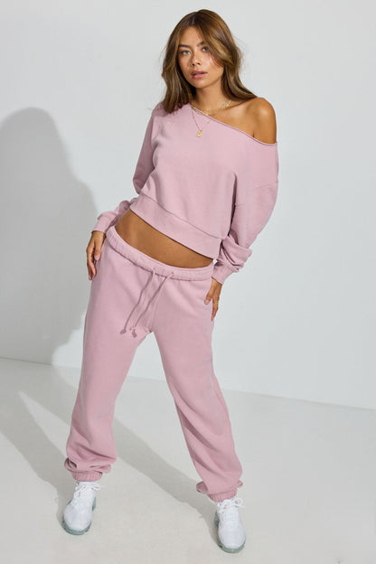 SoftTerry Off Shoulder Sweatshirt Purple Garage Clothing Women