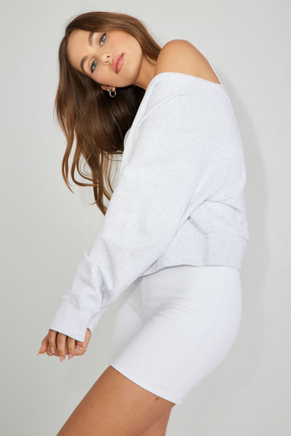 SoftTerry Off Shoulder Sweatshirt Gray Garage Clothing Women