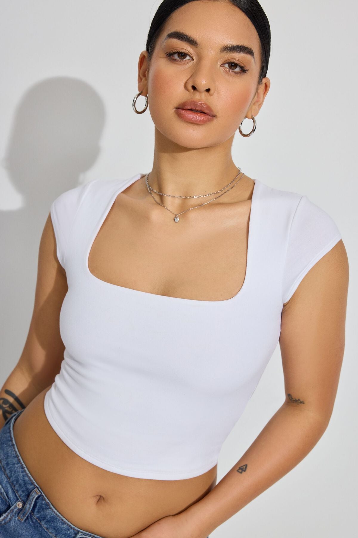 Portia Square Neckline Tee White Garage Clothing Women