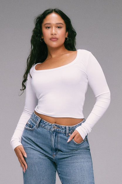 Pamela Long Sleeve Scoop Neck Top White Garage Clothing Women