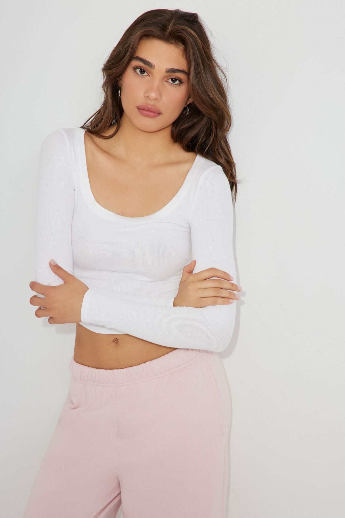Pamela Long Sleeve Scoop Neck Top White Garage Clothing Women