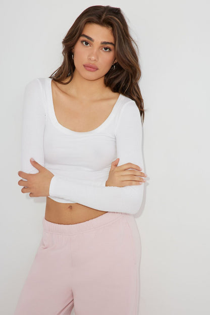 Pamela Long Sleeve Scoop Neck Top White Garage Clothing Women