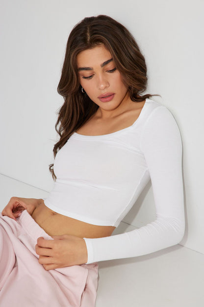 Pamela Long Sleeve Scoop Neck Top White Garage Clothing Women
