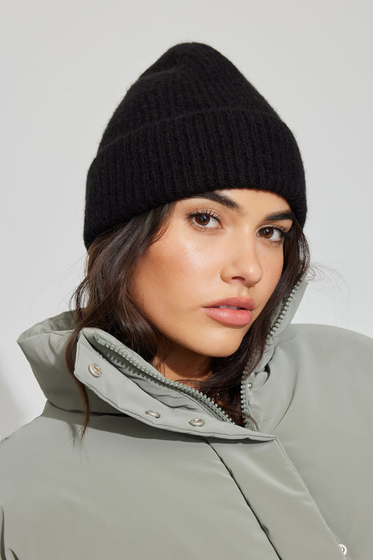 Ribbed Knit Basic Tuque Black Garage Clothing Women