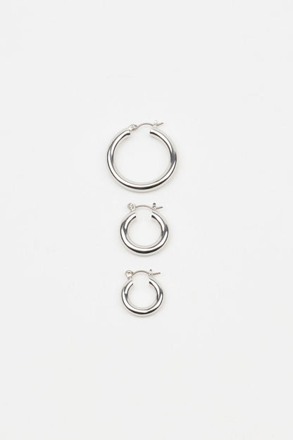 3 Pack Hoop Earrings Gray Garage Clothing Women