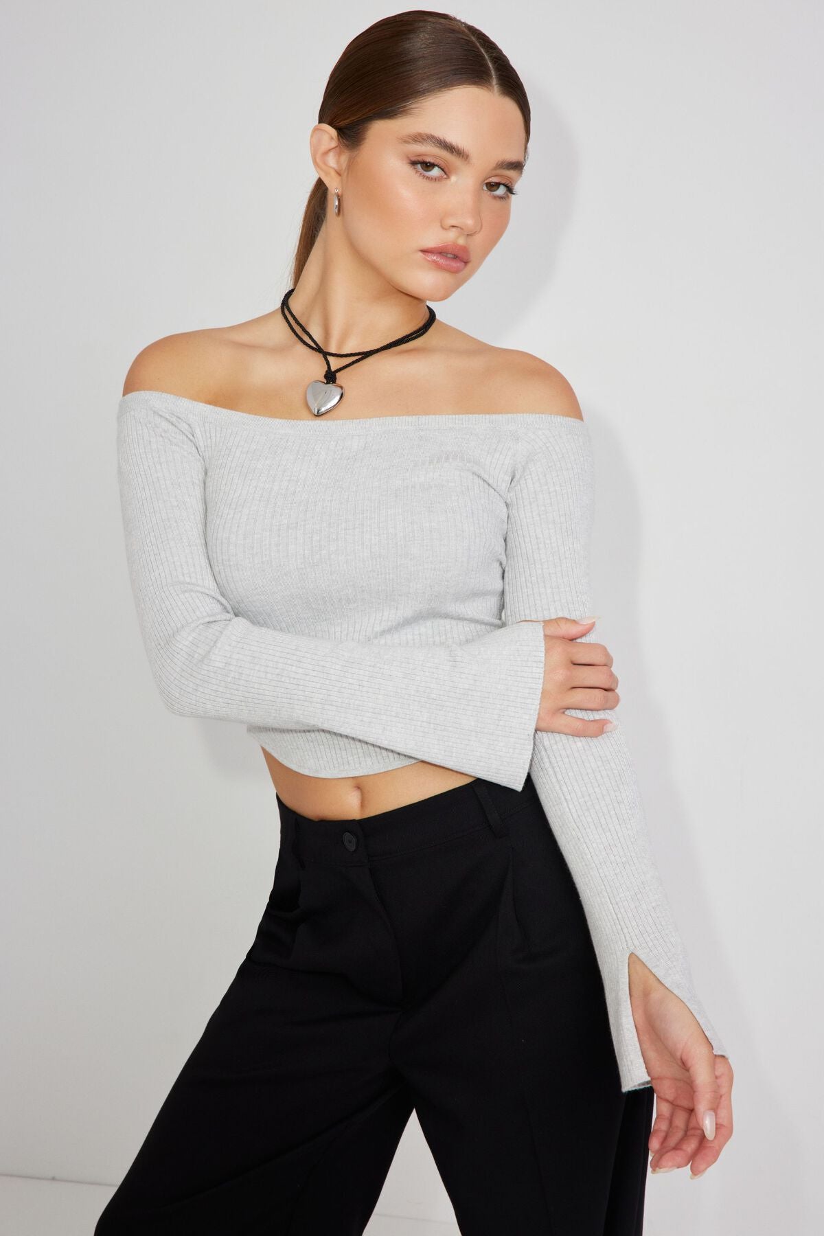 Corset Hem Off Shoulder Top Gray Garage Clothing Women
