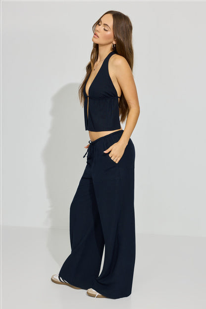 Millie Linen Pull-On Pants Navy Garage Clothing Women