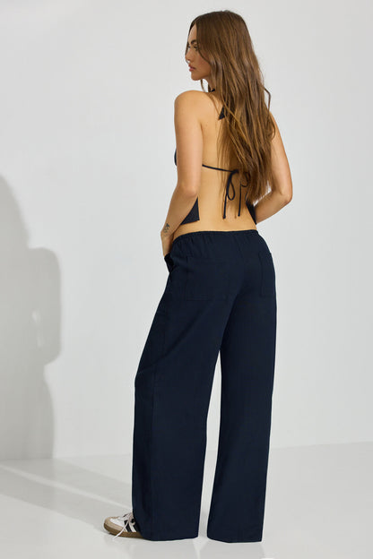 Millie Linen Pull-On Pants Navy Garage Clothing Women