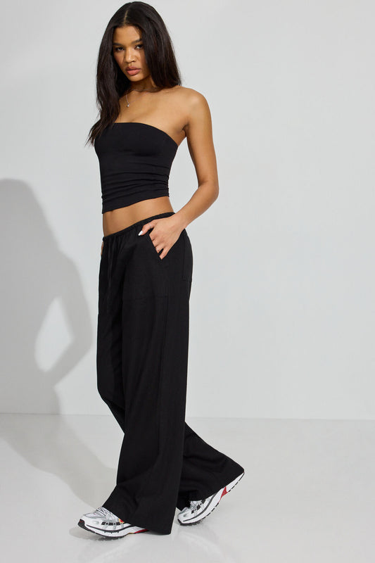 Millie Linen Pull-On Pants Black Garage Clothing Women