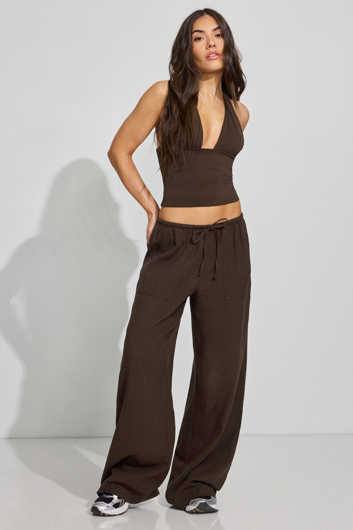 Millie Linen Pull-On Pants Brown Garage Clothing Women