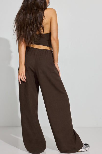 Millie Linen Pull-On Pants Brown Garage Clothing Women
