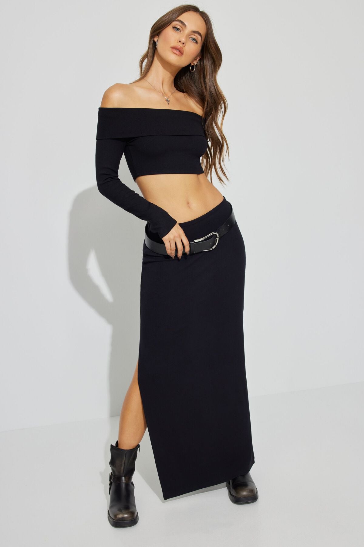 Kayla Foldover Off Shoulder Top Black Garage Clothing Women