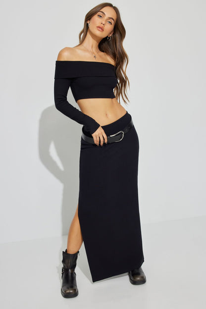 Kayla Foldover Off Shoulder Top Black Garage Clothing Women