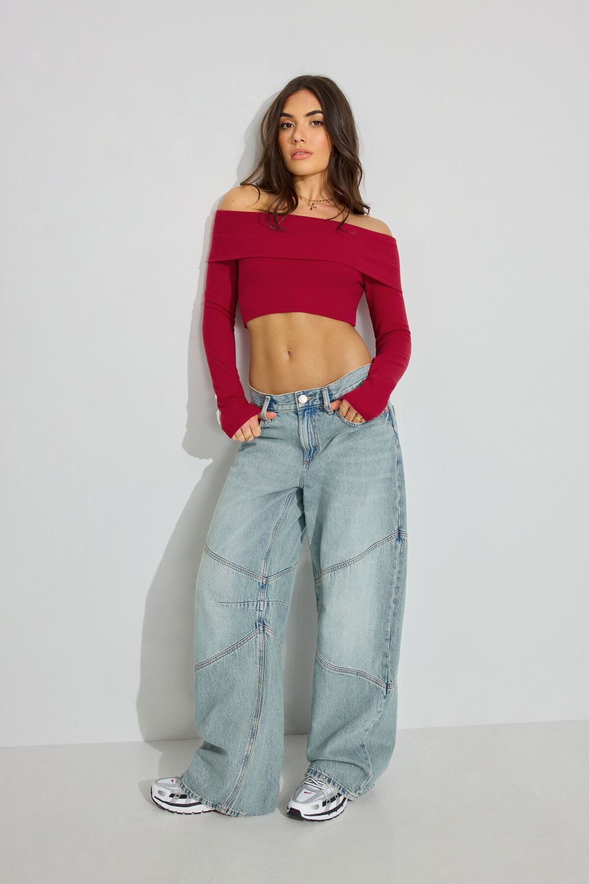 Kayla Foldover Off Shoulder Top Red Garage Clothing Women