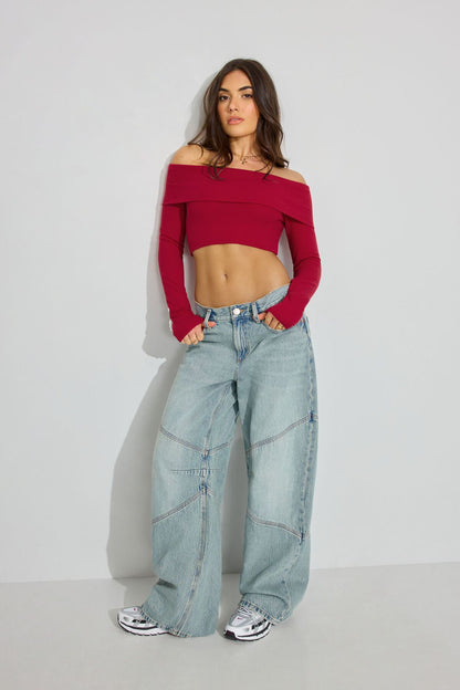 Kayla Foldover Off Shoulder Top Red Garage Clothing Women