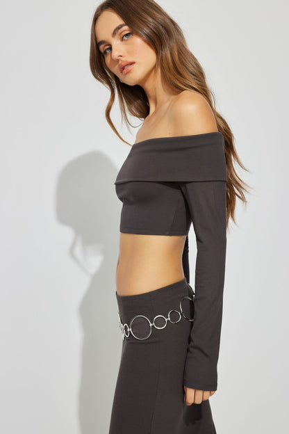 Kayla Foldover Off Shoulder Top Gray Garage Clothing Women