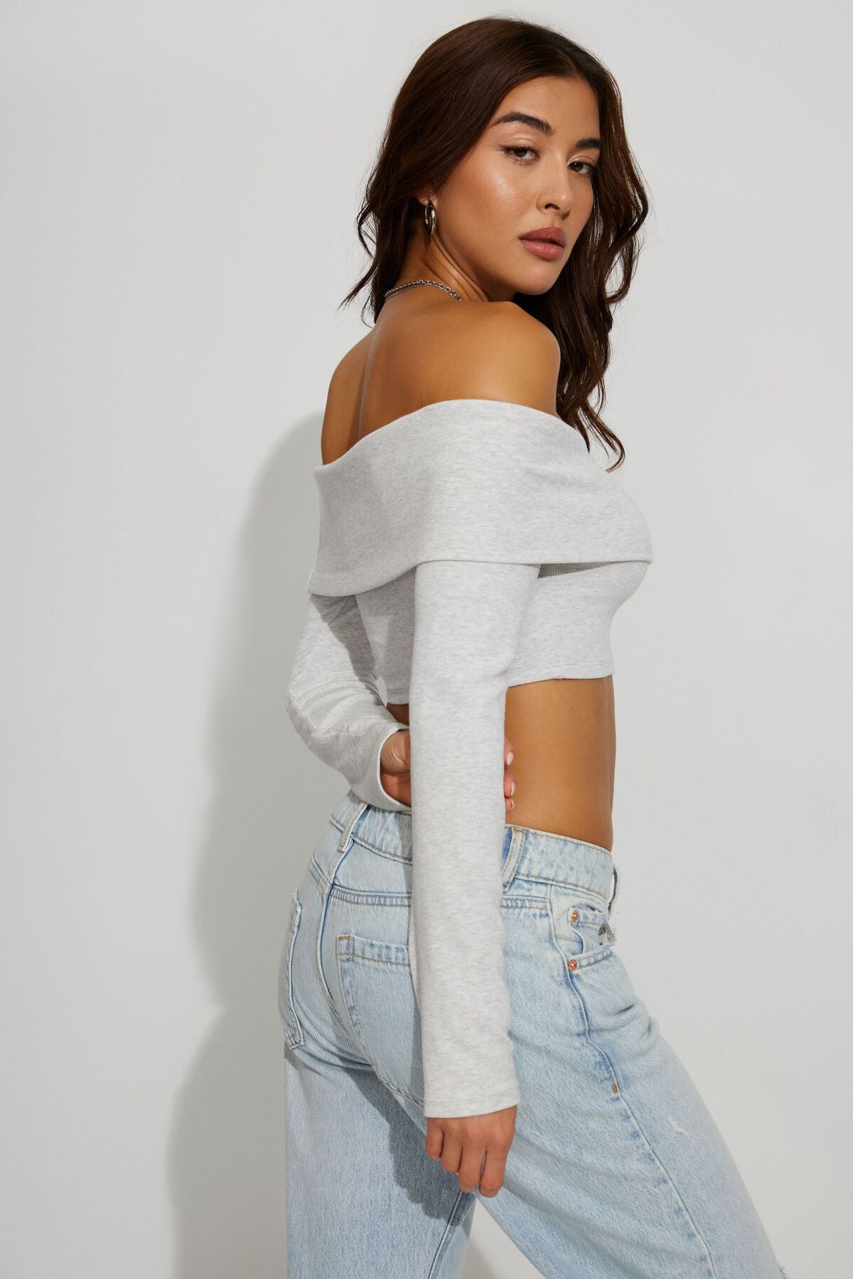 Kayla Foldover Off Shoulder Top Gray Garage Clothing Women
