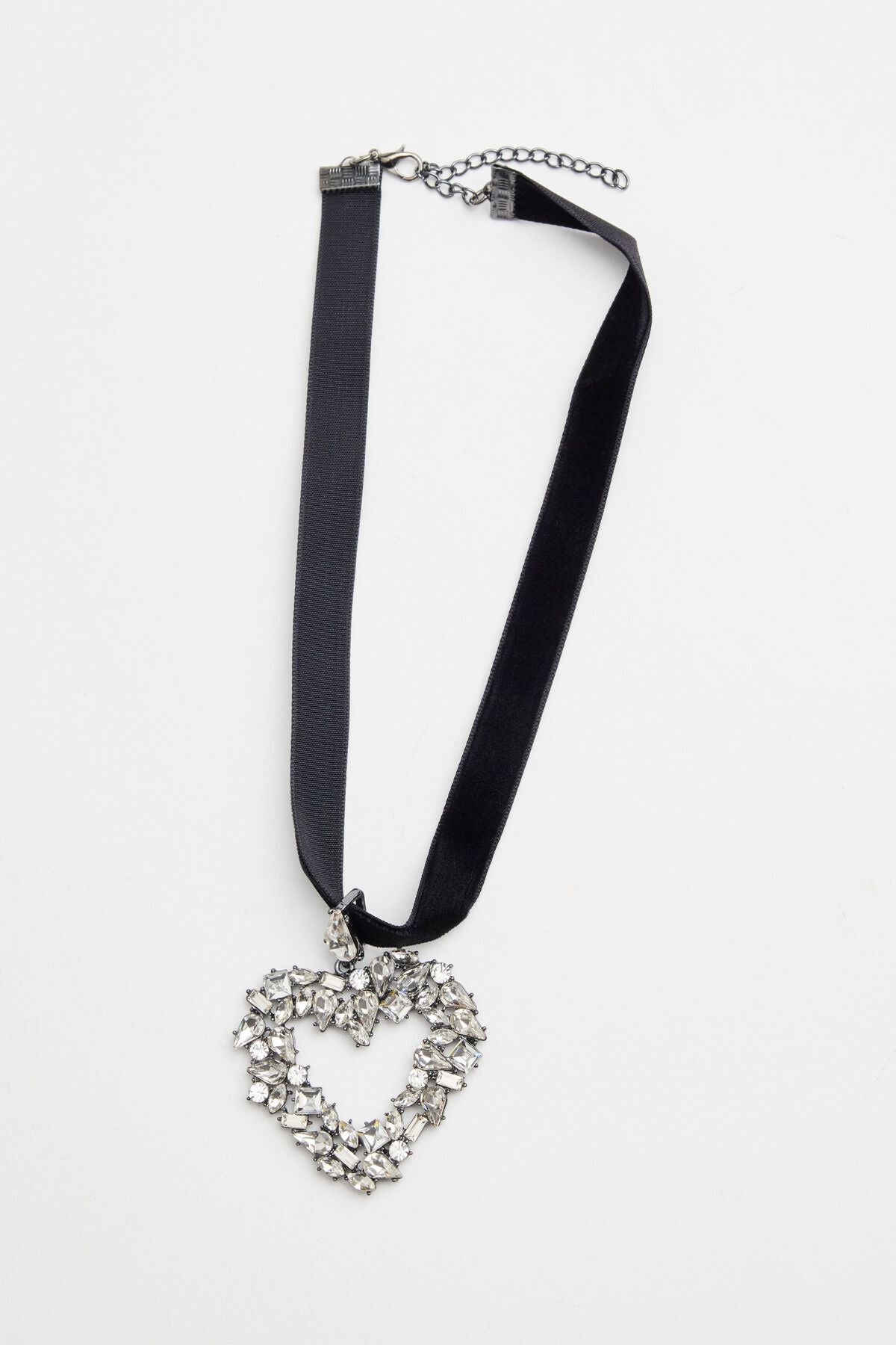 Oversized Gemmed Heart Ribbon Necklace Black Garage Clothing Women