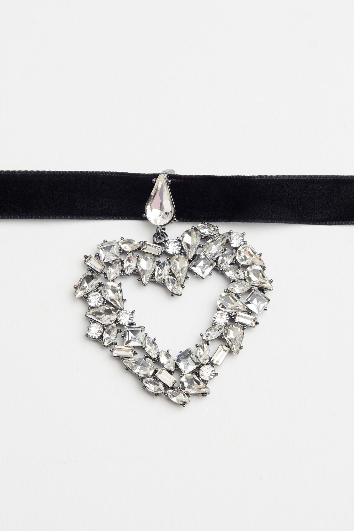 Oversized Gemmed Heart Ribbon Necklace Black Garage Clothing Women