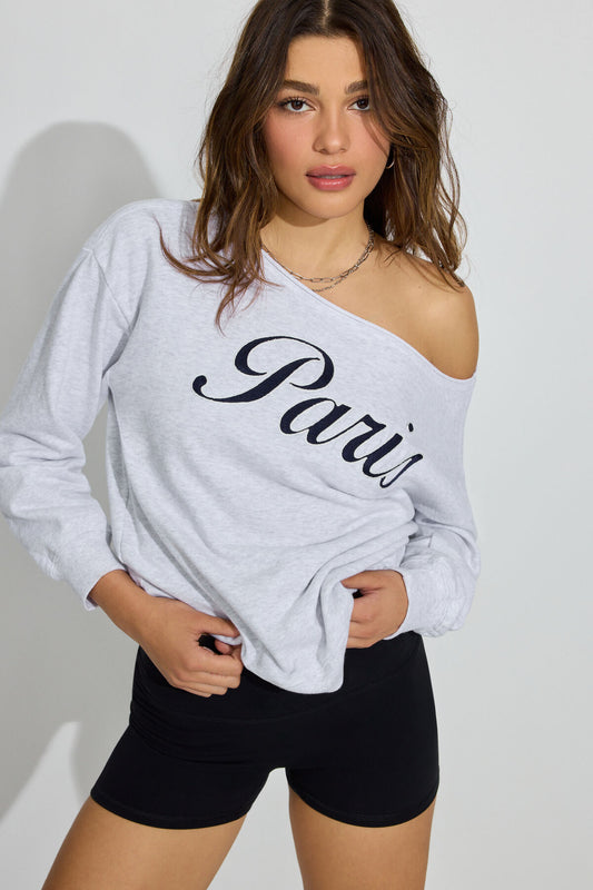 SoftTerry Off Shoulder Sweatshirt Gray Garage Clothing Women