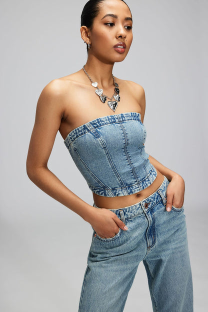 Denim Seamed Tube Top Blue Garage Clothing Women