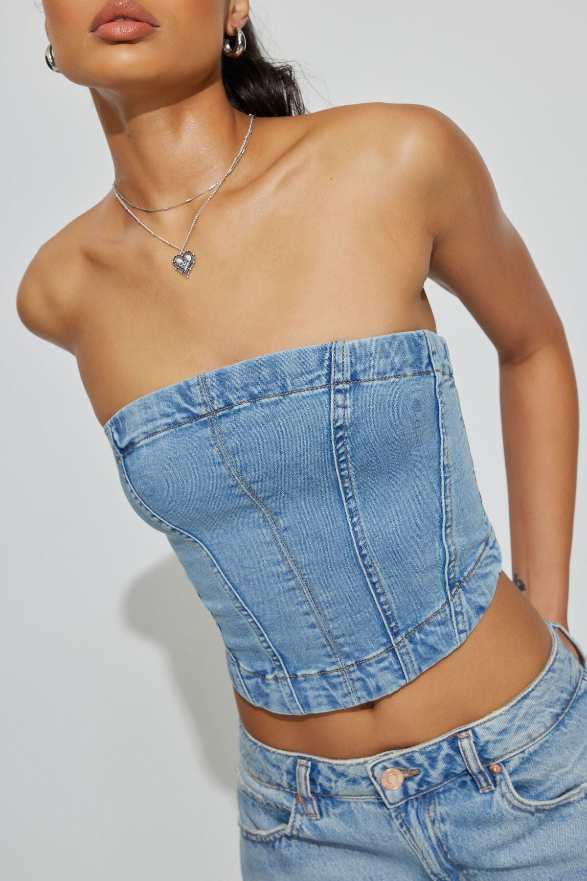 Denim Seamed Tube Top Blue Garage Clothing Women