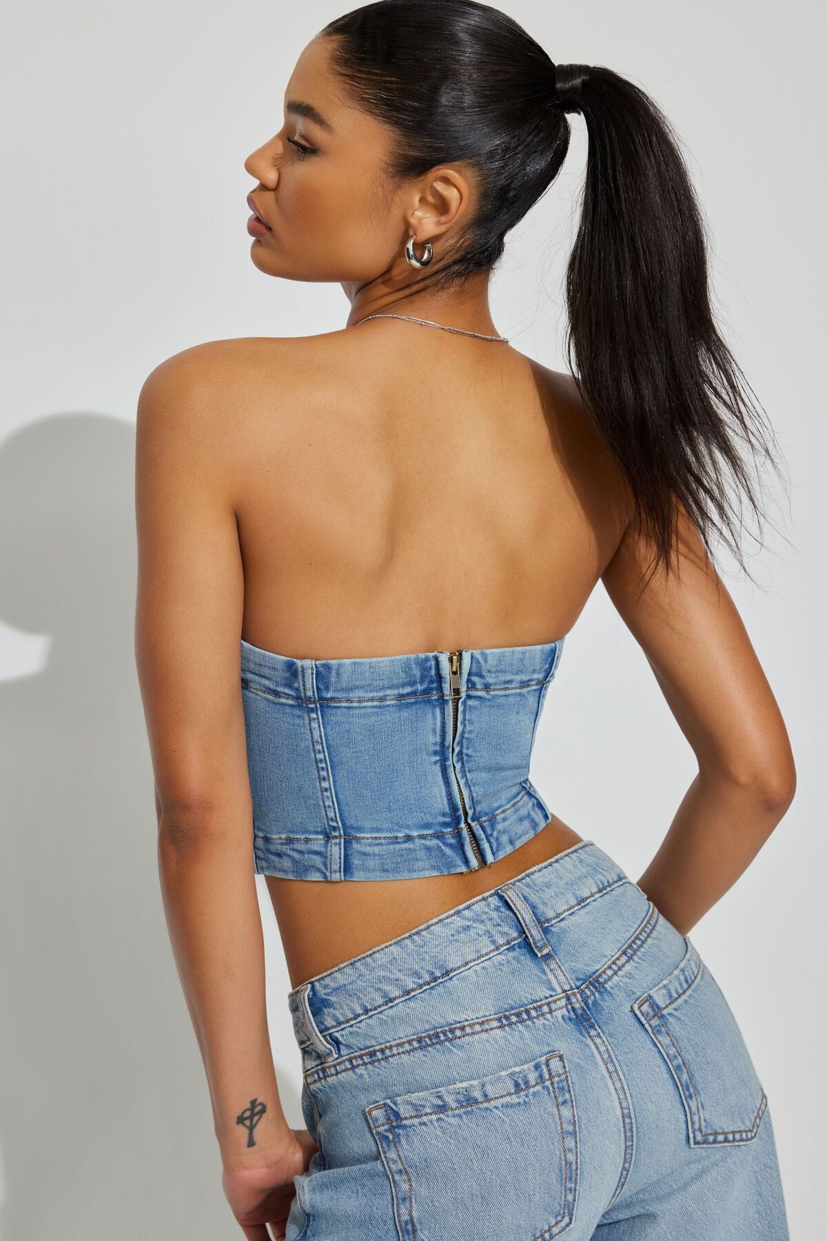 Denim Seamed Tube Top Blue Garage Clothing Women