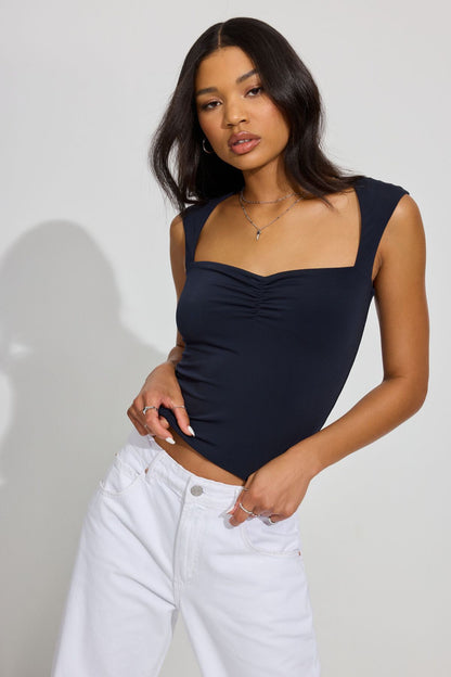 Talina Square Neck Top Navy Garage Clothing Women