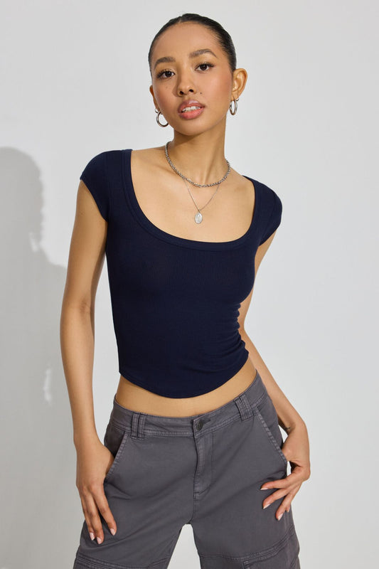 Pamela Scoop Neck Tee Navy Garage Clothing Women