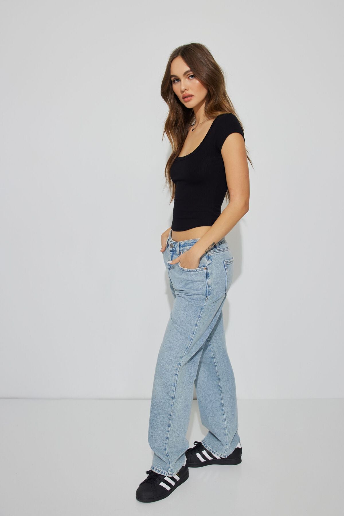 Pamela Scoop Neck Tee Black Garage Clothing Women