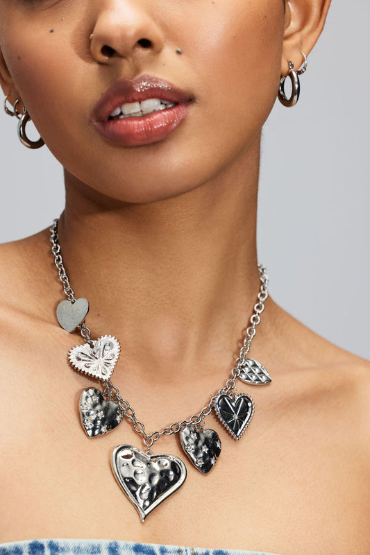 5 Heart Station Necklace GREY Garage Clothing Women