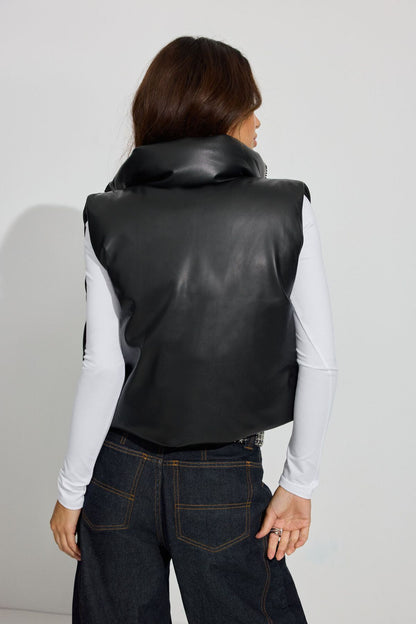 Faux Leather Mini Puff Vest Black Garage Clothing Women