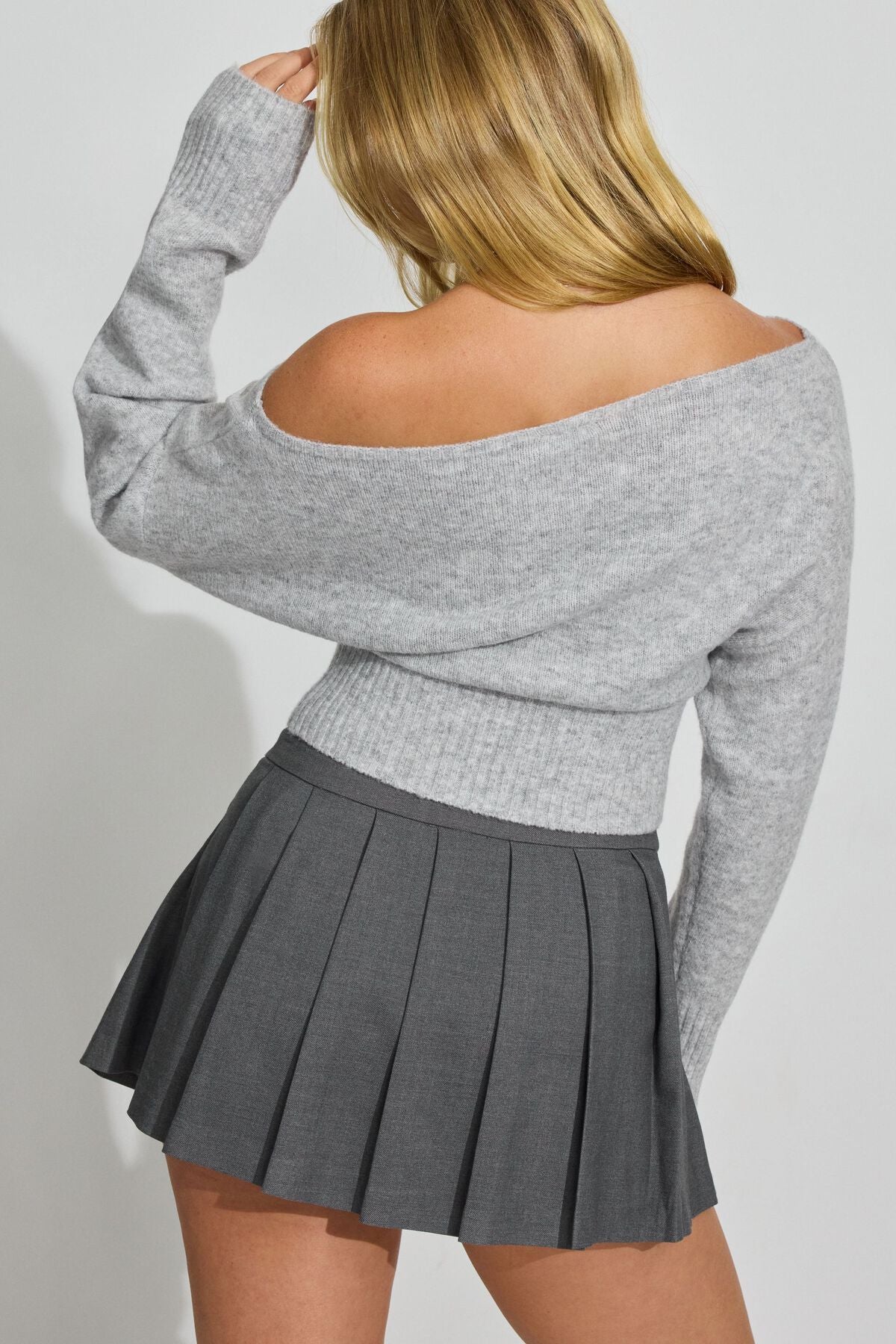 Spongy Off Shoulder Sweater Gray Garage Clothing Women