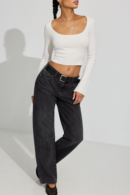 Bodycon Scoop Neck Sweater White Garage Clothing Women