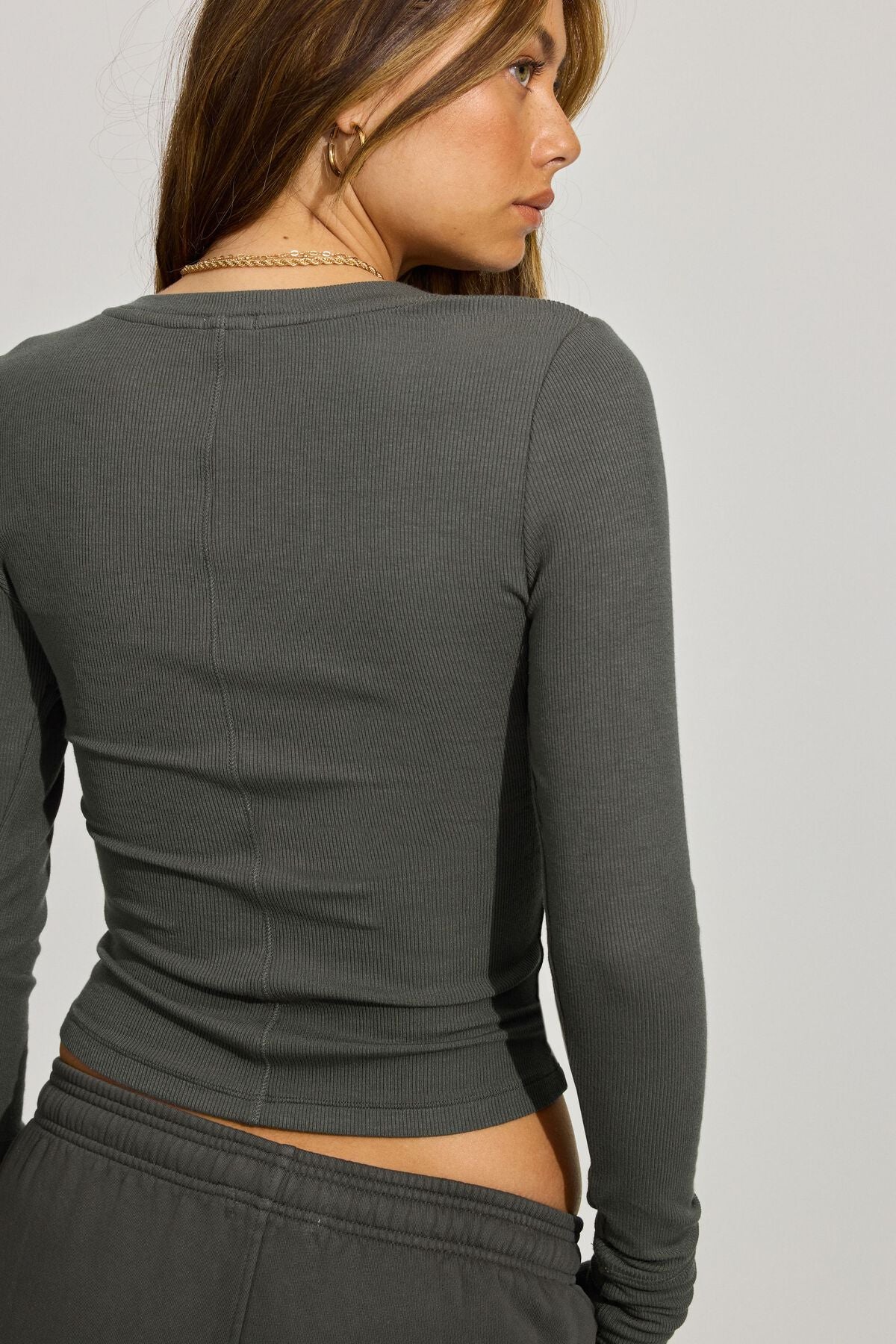 Billie Henley Long Sleeve Top Gray Garage Clothing Women