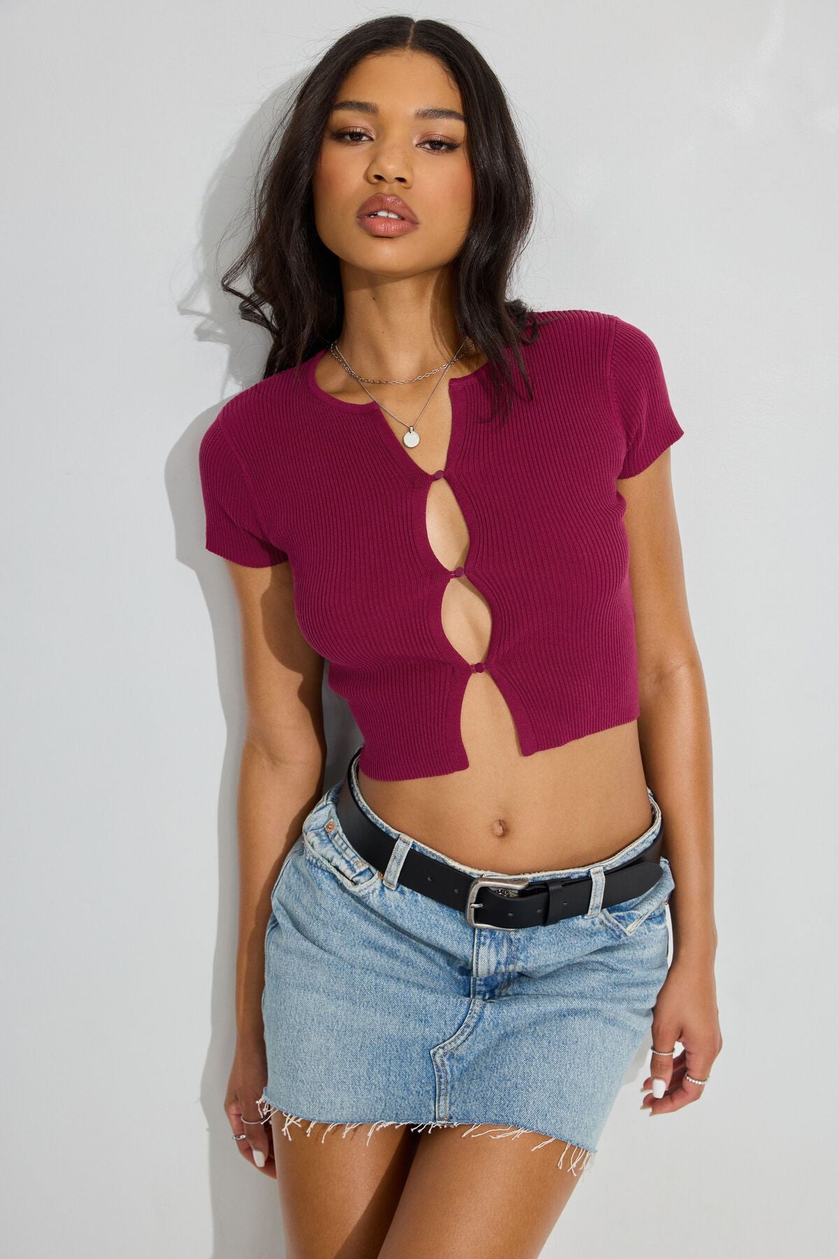 Short Sleeve Peakaboo Top Burgundy Garage Clothing Women